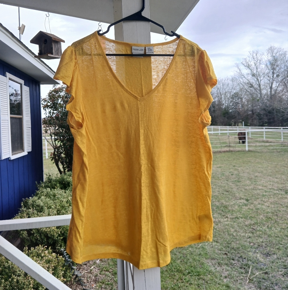 100% Linen Knit Mustard Yellow Shirt Womens size 2X